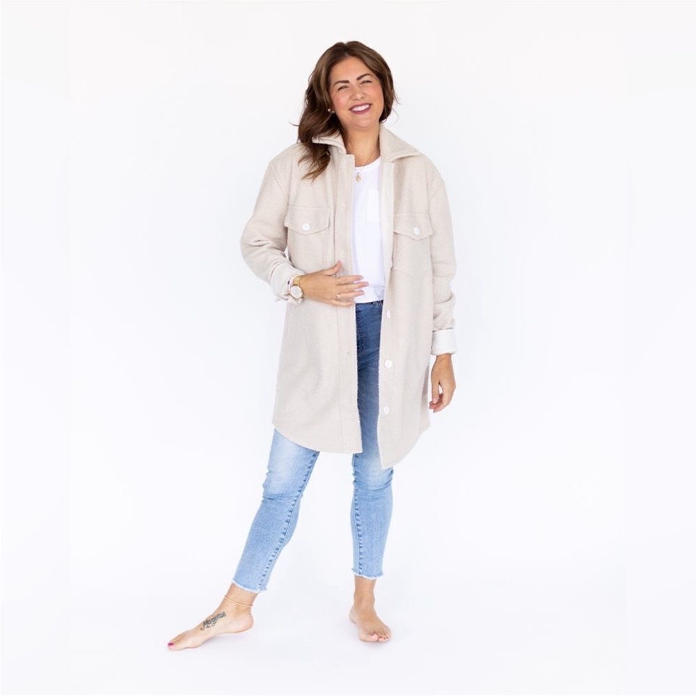 Jackson Rowe x Jillian Harris The Scholar Shacket Warm Vanilla Heart Jacket Top
